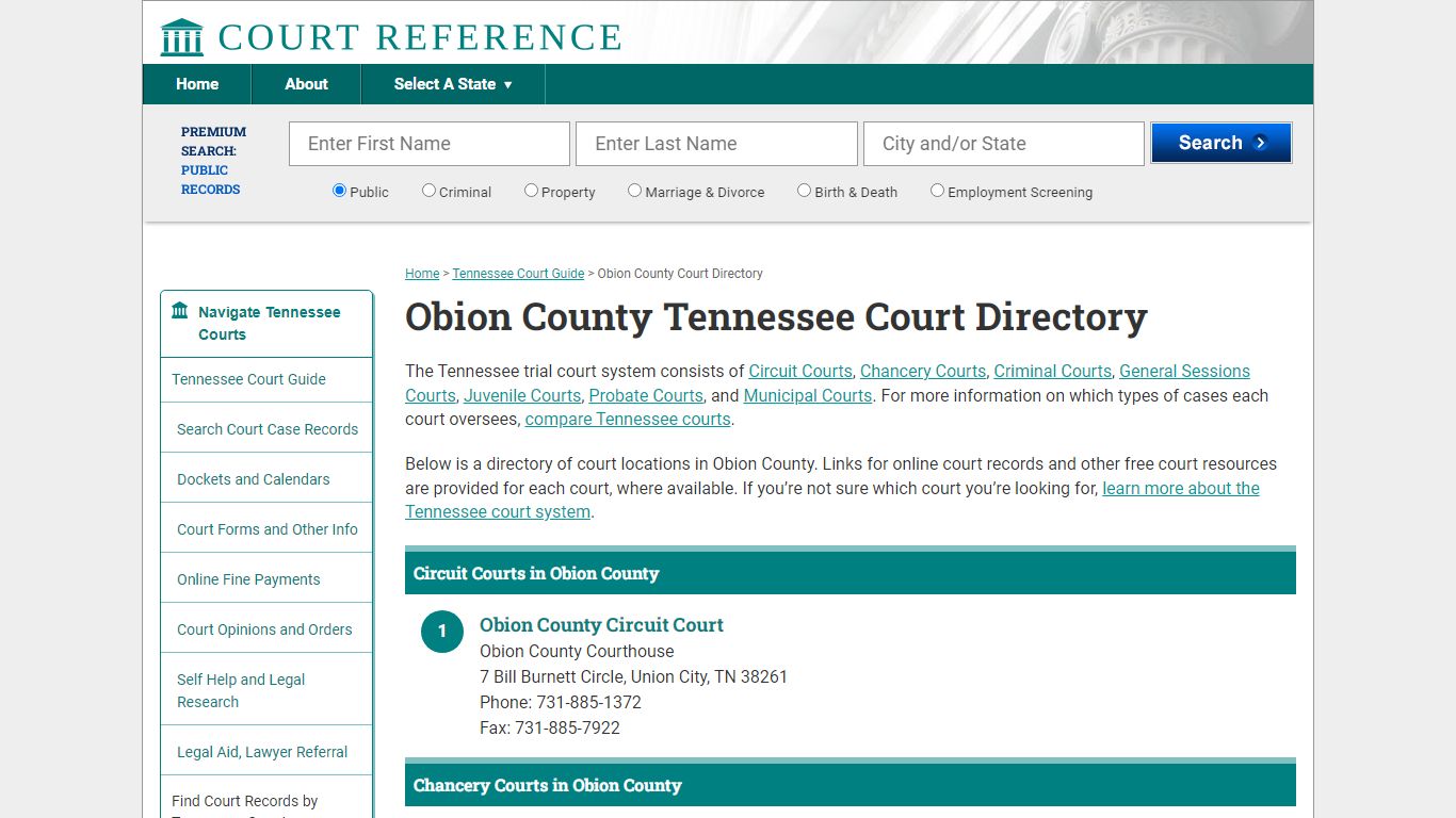 Obion County Tennessee Court Directory | CourtReference.com